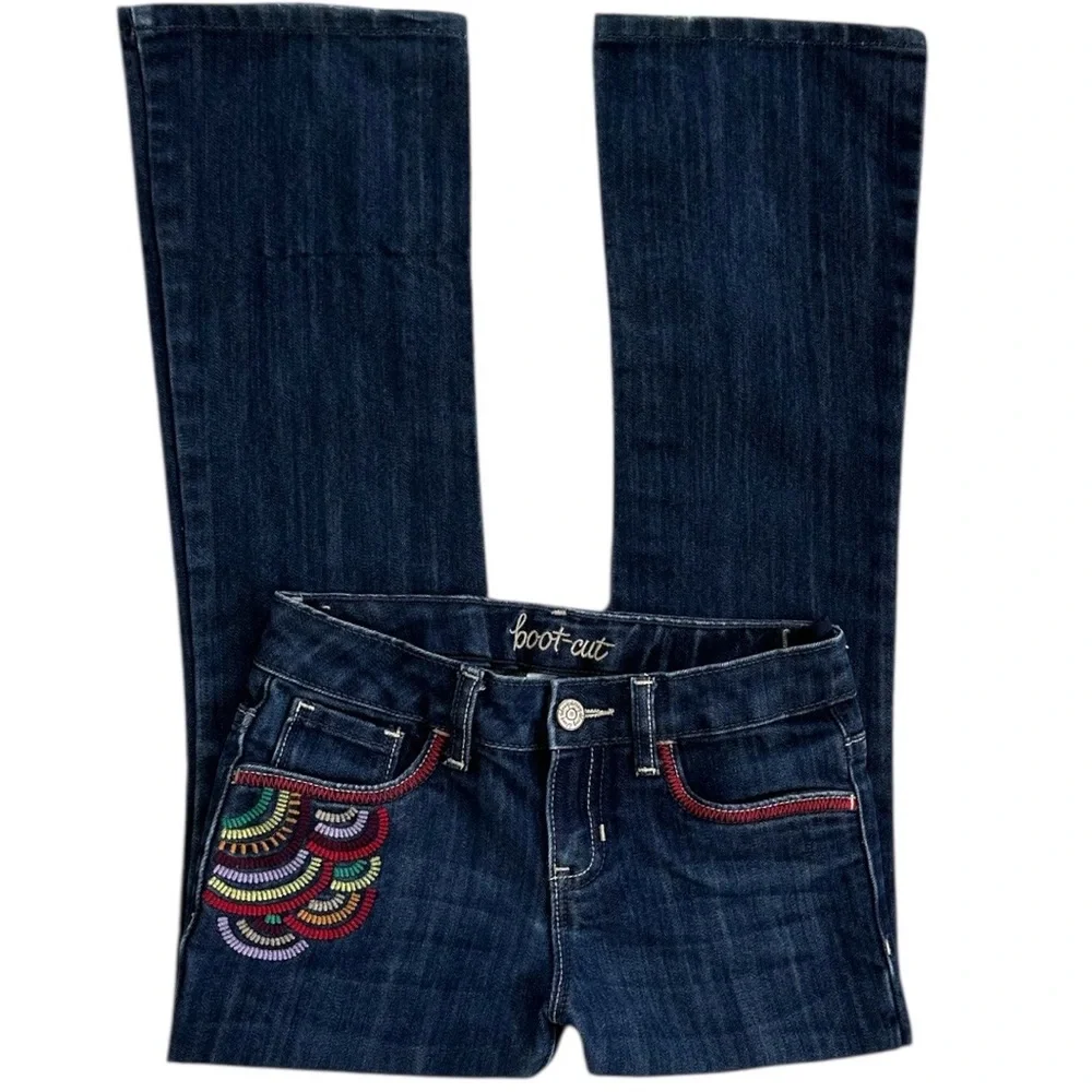 Old Navy Navy Boot-Cut Jeans with Multicolor Embroidery